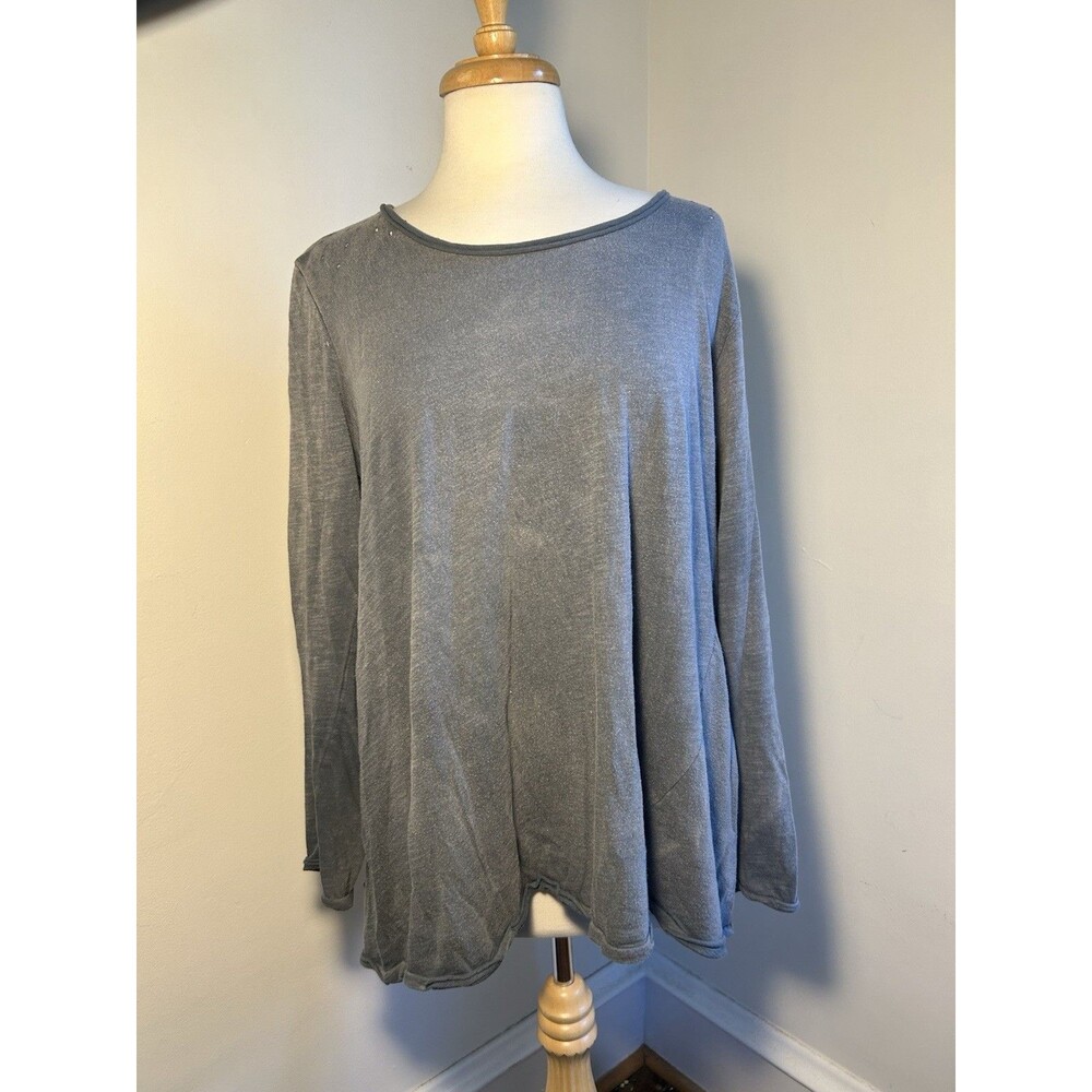 Magnolia Pearl Europa Blue / Gray Cotton Blouse Top Tee T Shirt Distressed XL